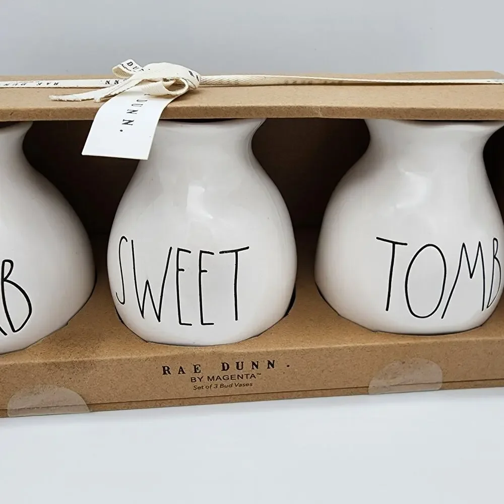 Rae Dunn Halloween Bud Vases 3 Piece Set Tomb Sweet Tomb Ivory Spooky Decor